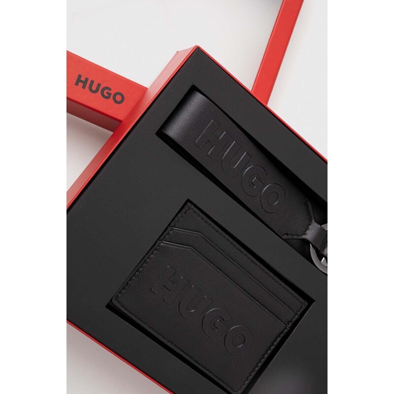 HUGO bőr kártyatartó és kulcstartó fekete