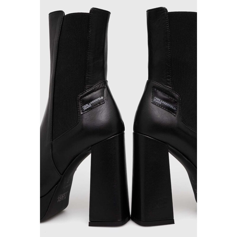 Karl Lagerfeld Jeans bőr bokacsizma STAK HEEL II fekete, női, magassarkú, KLJ93140