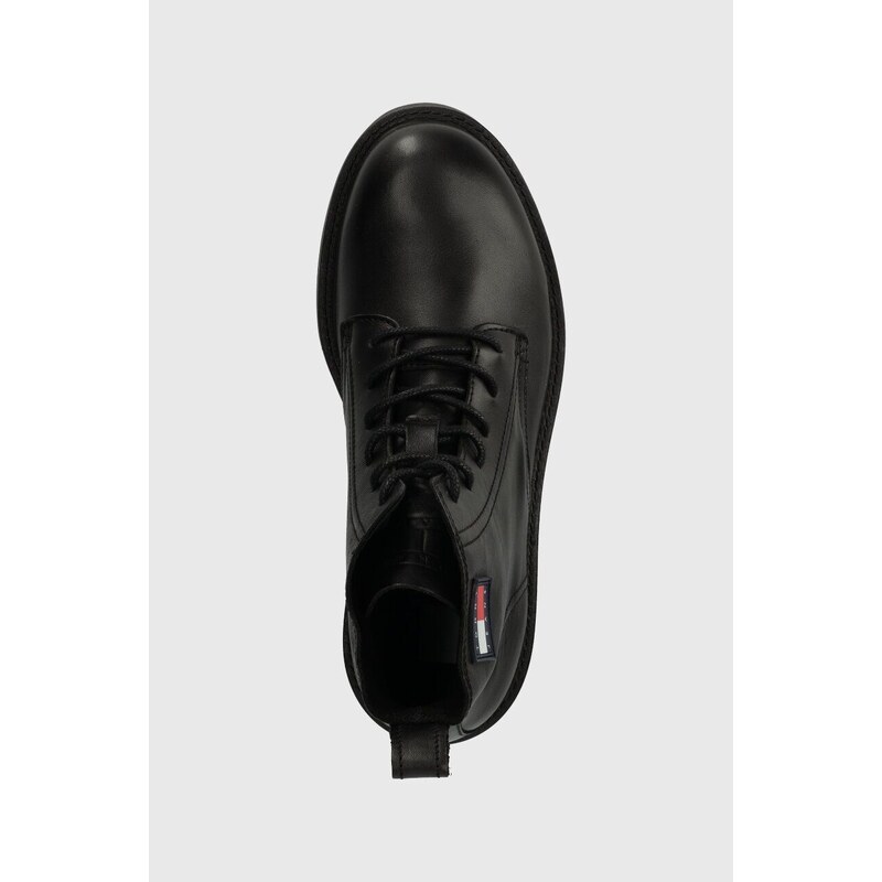 Tommy Jeans bőr cipő TJM RUBERIZED LACE UP BOOT fekete, férfi, EM0EM01276