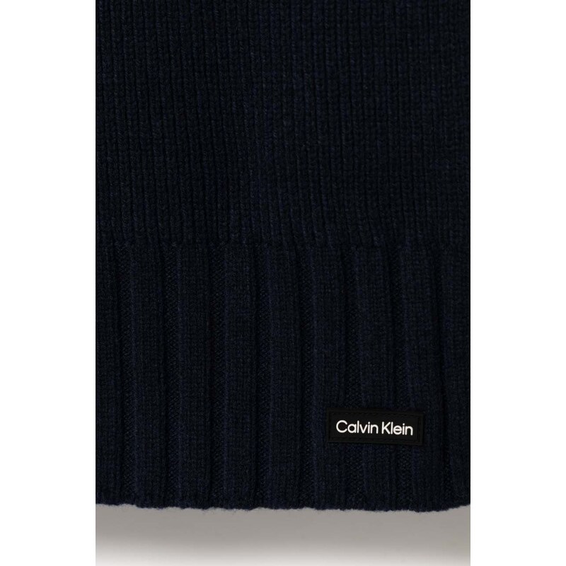 Calvin Klein gyapjú sál sötétkék, sima