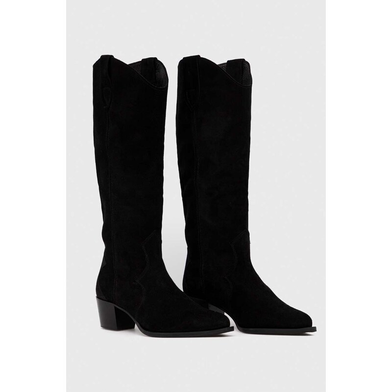 Charles Footwear csizma velúrból Viola fekete, női, magassarkú, Viola.Western.B.H.B