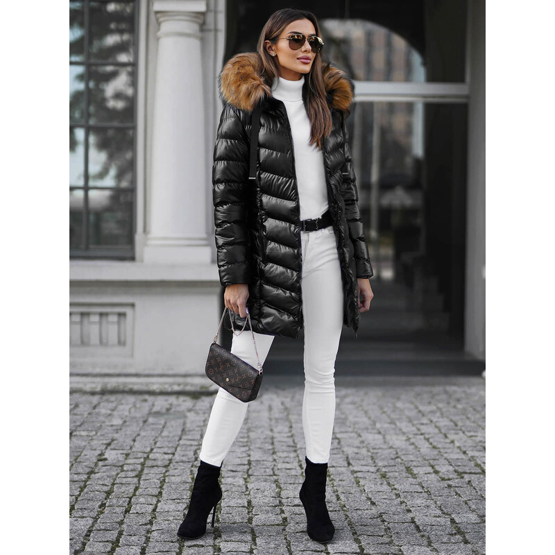 Női téli kabát Fekete-Barna OZONEE JS/M778/392AZ