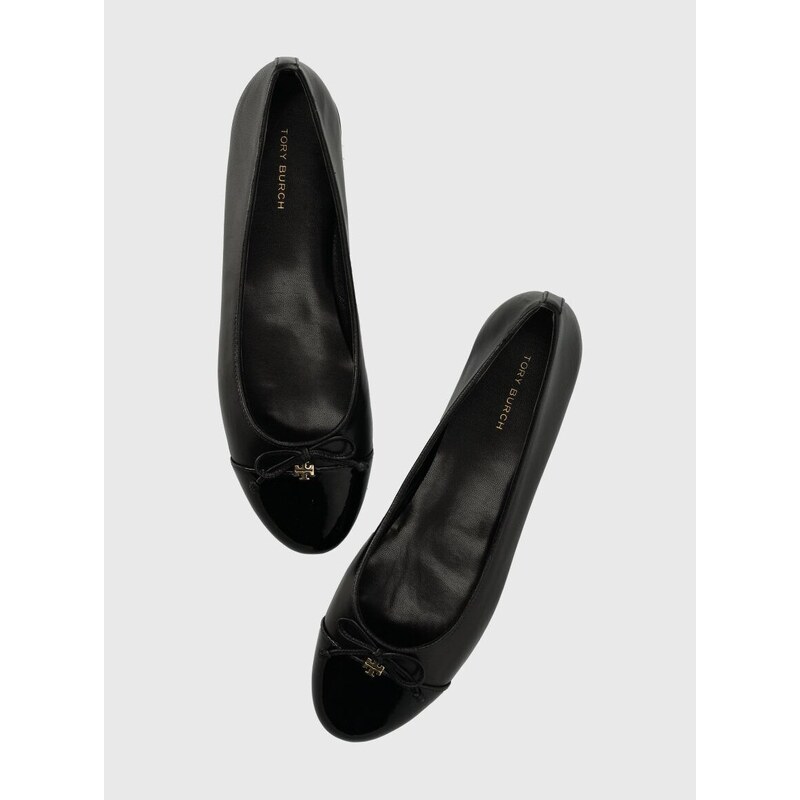 Tory Burch bőr balerina cipő CAP-TOE BALLET fekete, 154511-004