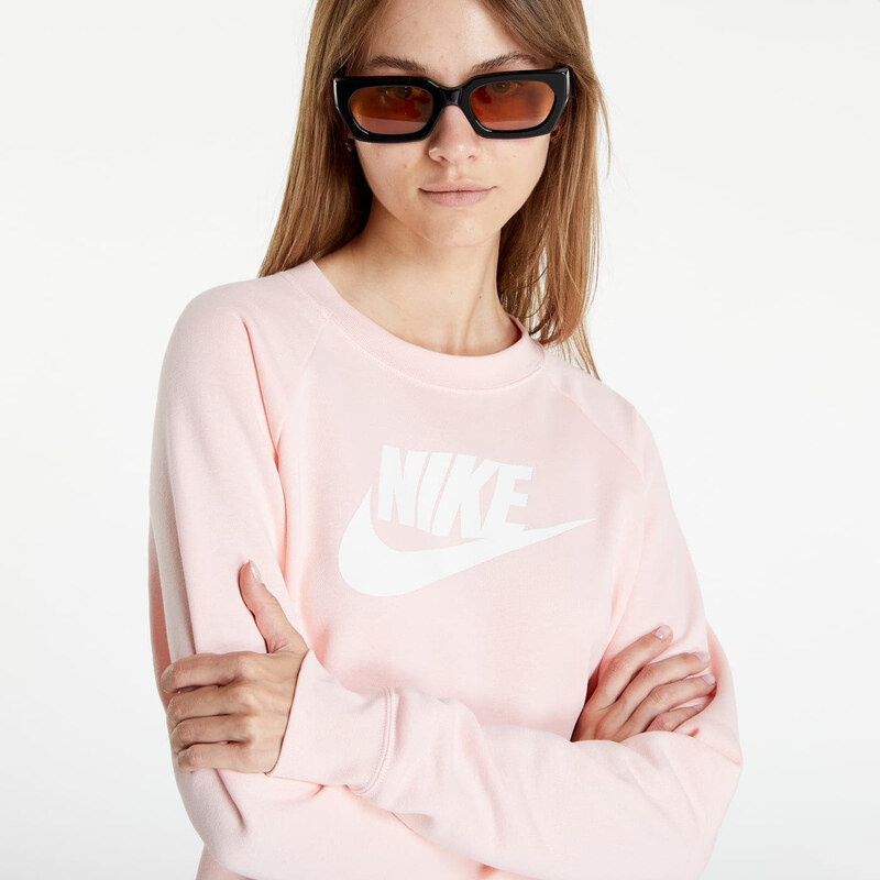 Női kapucnis pulóver Nike NSW Essential Fleece Graphic Crew Atmosphere/ White