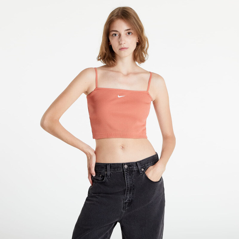 Felső Nike NSW Essential Ribbed Crop Top Madder Root/ White