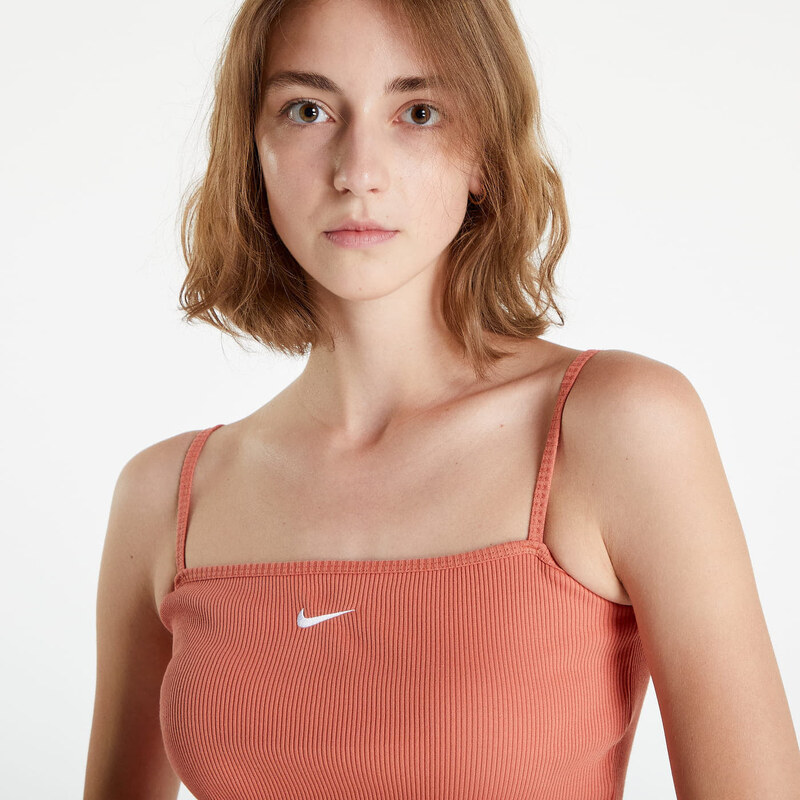 Felső Nike NSW Essential Ribbed Crop Top Madder Root/ White