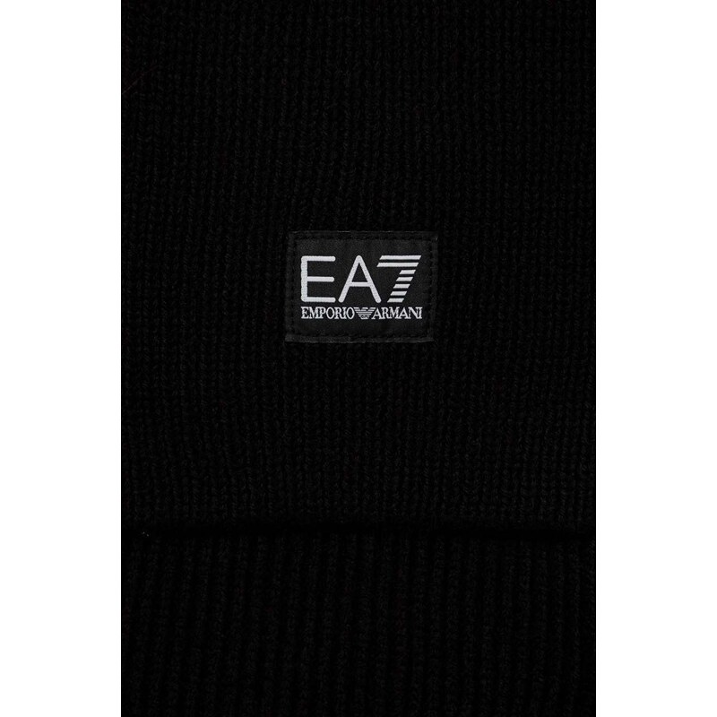 EA7 Emporio Armani sál gyapjú keverékből fekete, sima