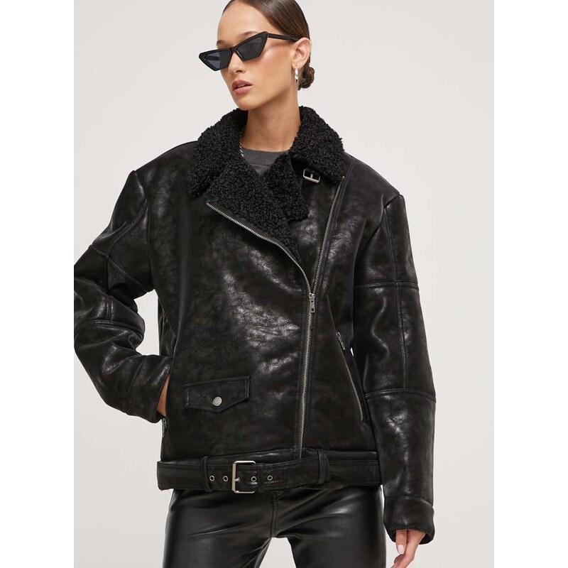 Guess Originals rövid kabát női, fekete, átmeneti, oversize