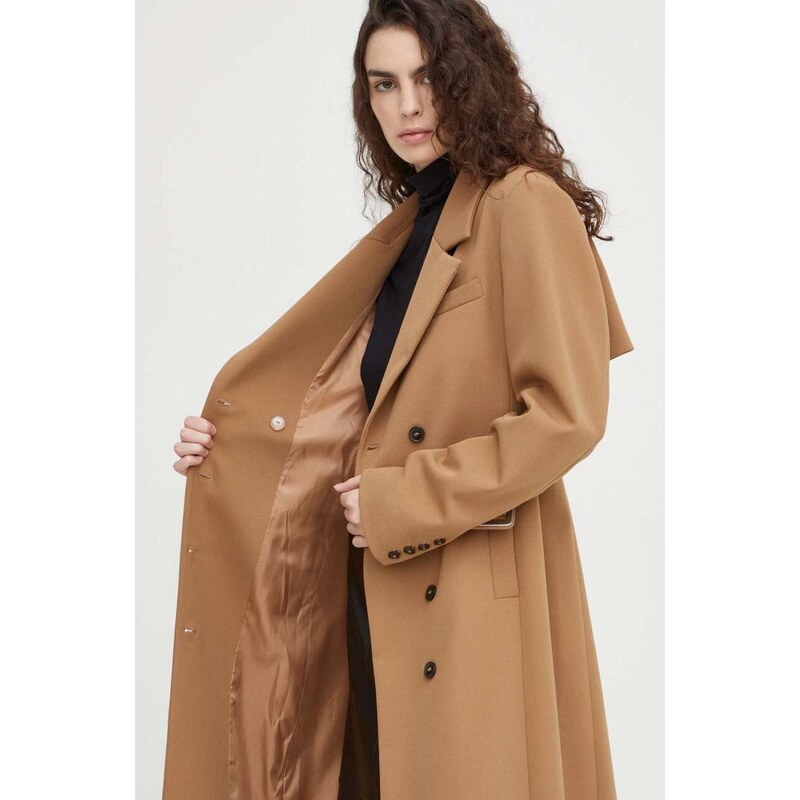 Herskind kabát gyapjú keverékből barna, átmeneti, kétsoros gombolású