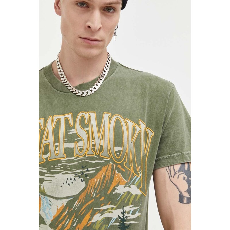 Abercrombie & Fitch pamut póló zöld, férfi, nyomott mintás