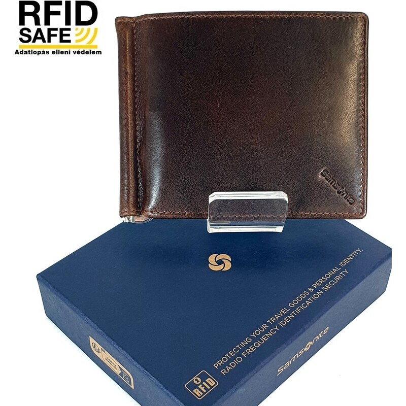 Samsonite VEGGY RFID védett barna aprótartós, csapópántos dollár pénztárca 147781-1251