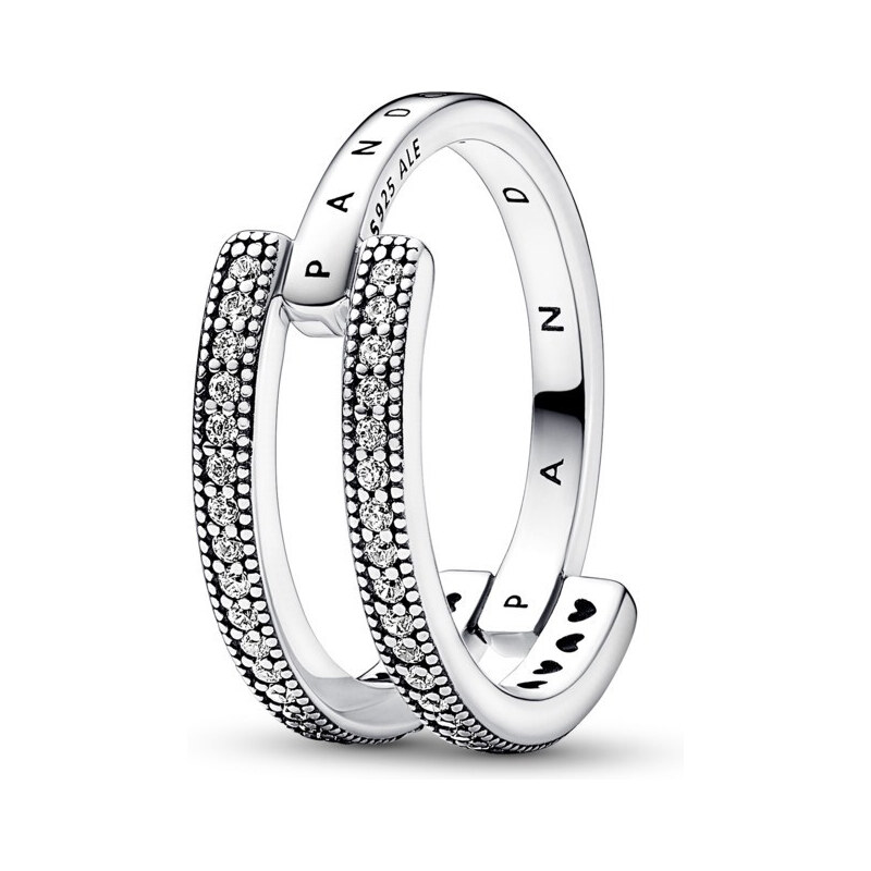 Pandora ékszer Signature logó és pávé dupla ezüst gyűrű