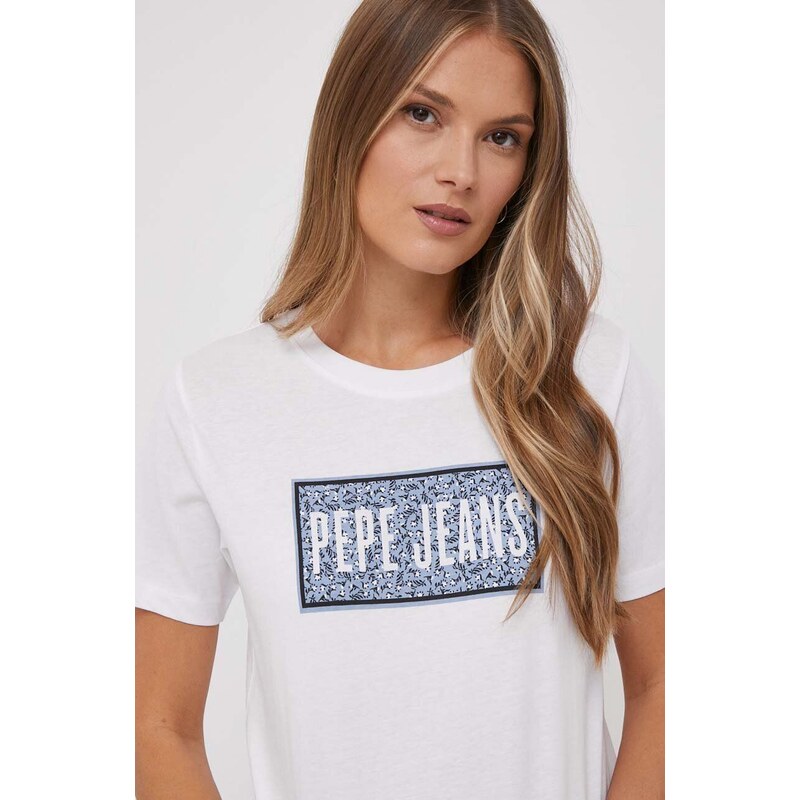 Pepe Jeans pamut póló női, fehér