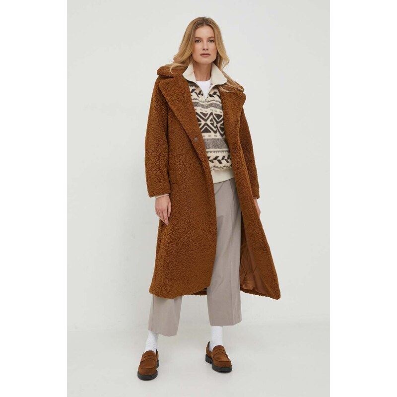 Sisley kabát női, barna, átmeneti, oversize