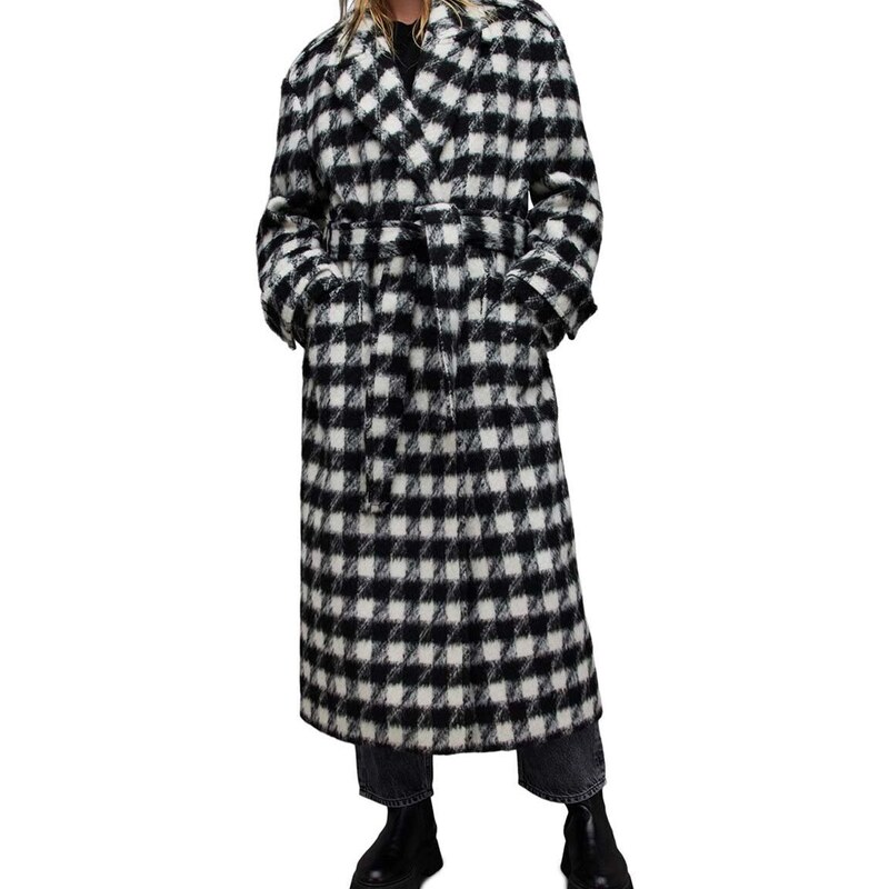 AllSaints kabát gyapjú keverékből Haithe fekete, átmeneti, oversize
