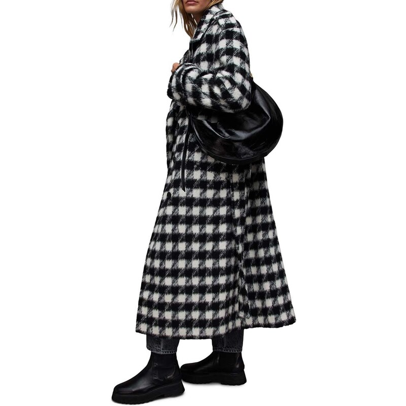 AllSaints kabát gyapjú keverékből Haithe fekete, átmeneti, oversize