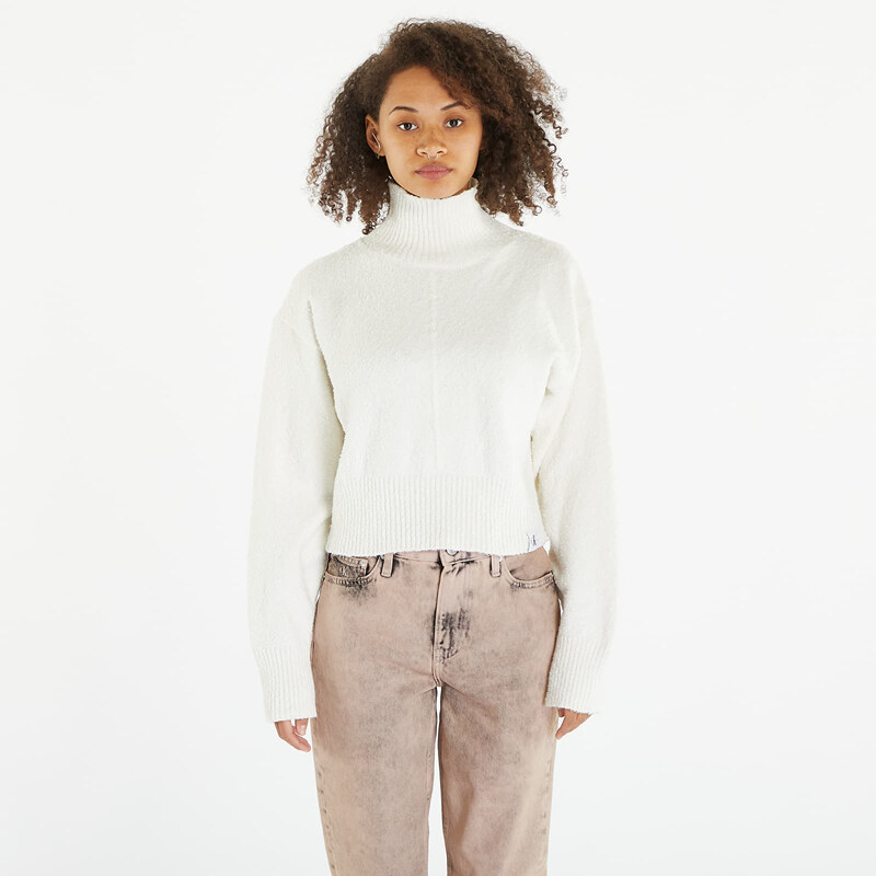 Női pulcsi Calvin Klein Jeans Boucle High Neck Sweater Ivory