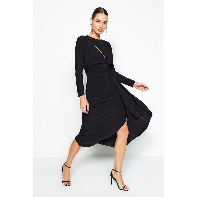 Trendyol Black Fit Cut Out/Window Detail elegáns estélyi ruha