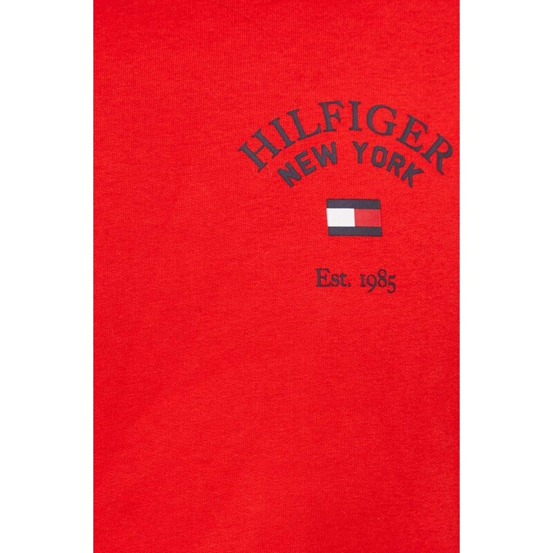 Tommy Hilfiger felső piros, férfi, nyomott mintás, kapucnis