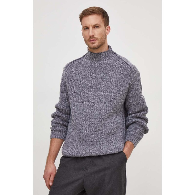 Calvin Klein gyapjúkeverék pulóver férfi, szürke, félgarbó nyakú