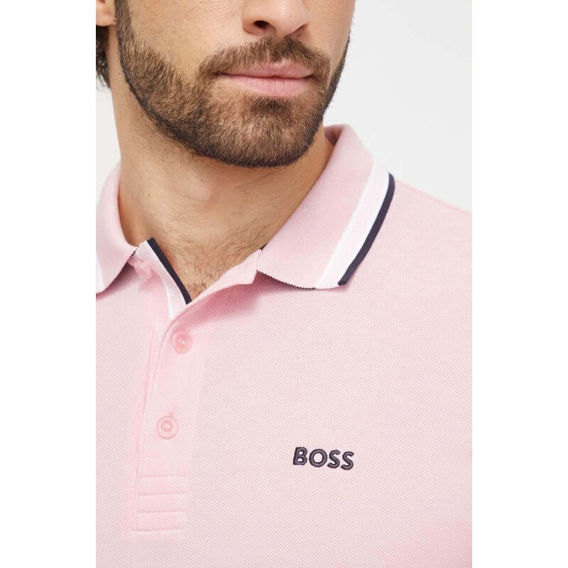Boss Green pamut póló rózsaszín, sima