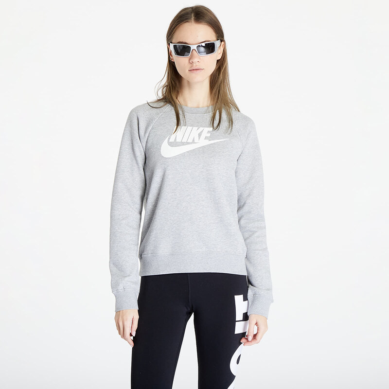 Női kapucnis pulóver Nike NSW Essential Fleece Graphic Crew Dk Grey Heather/ White