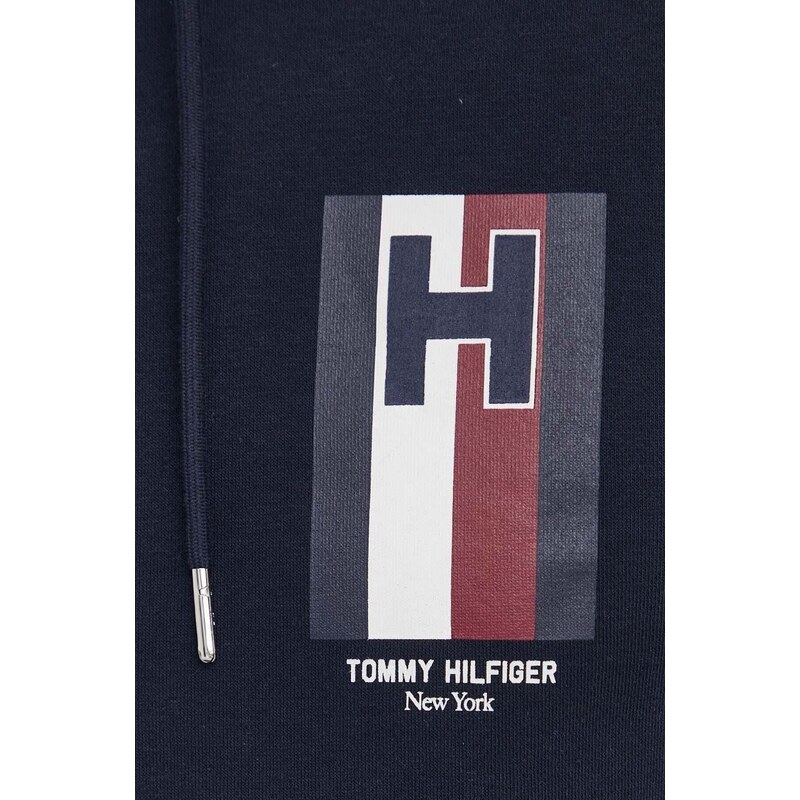 Tommy Hilfiger felső sötétkék, férfi, nyomott mintás, kapucnis