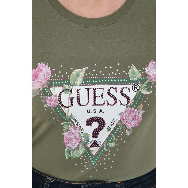 Guess t-shirt FLORAL női, zöld, W4RI28 J1314