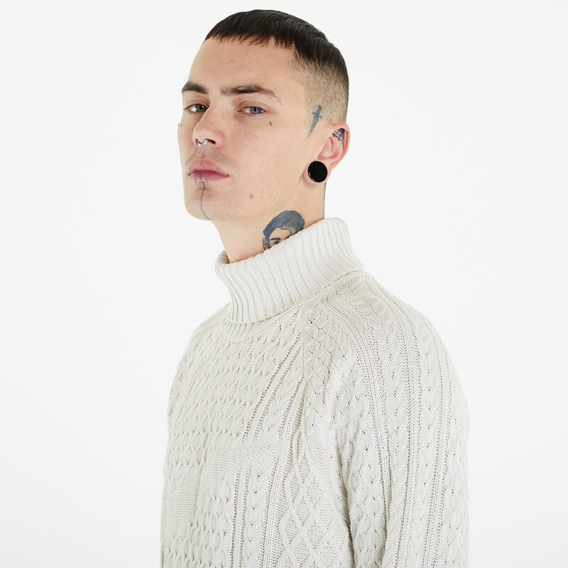 Férfi pulcsi Nike Life Men's Cable Knit Turtleneck Sweater Light Bone