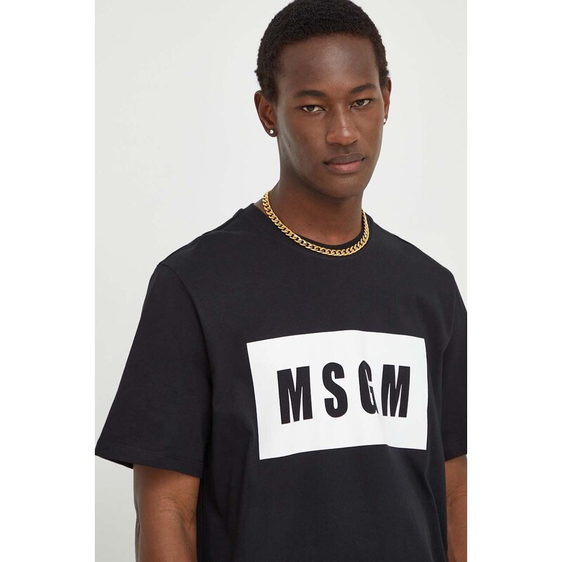 MSGM pamut póló fekete, férfi, nyomott mintás