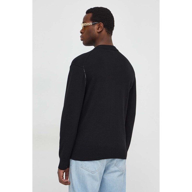 Calvin Klein gyapjúkeverék pulóver könnyű, férfi, fekete