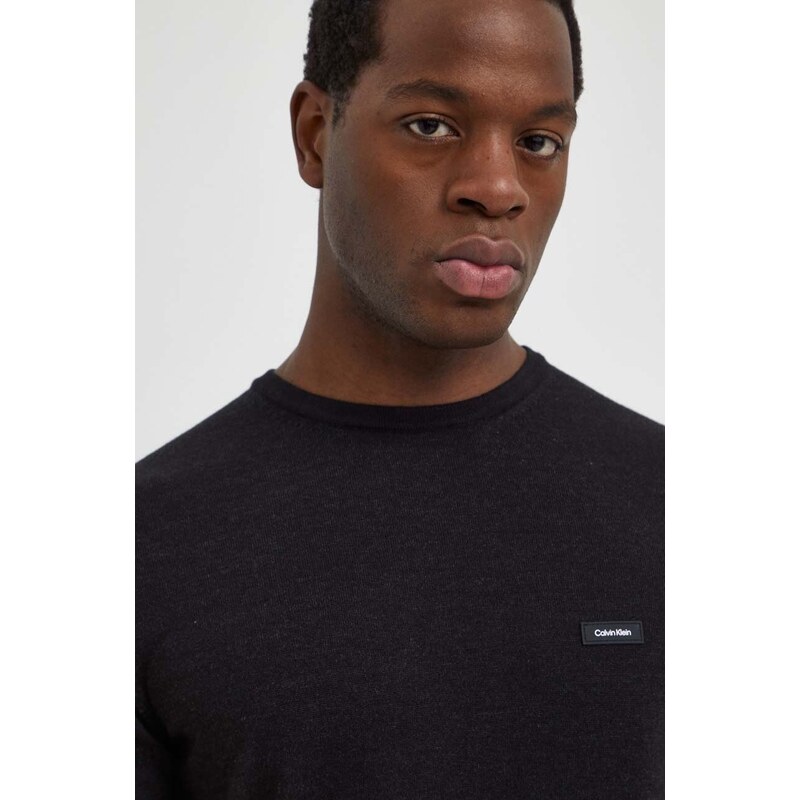 Calvin Klein pulóver selyemkeverékből könnyű, fekete