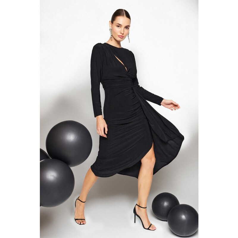 Trendyol Black Fit Cut Out/Window Detail elegáns estélyi ruha