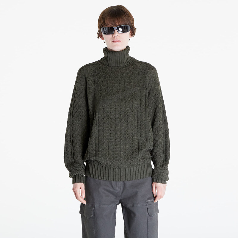 Férfi pulcsi Nike Life Men's Cable Knit Turtleneck Sweater Cargo Khaki