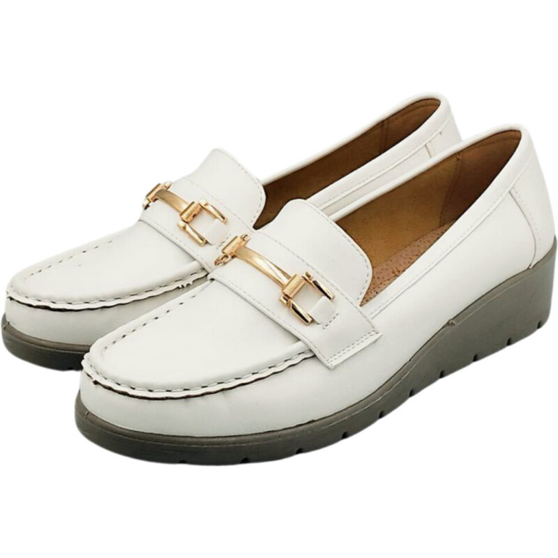 Angelina telitalpú divatos női fehér loafer