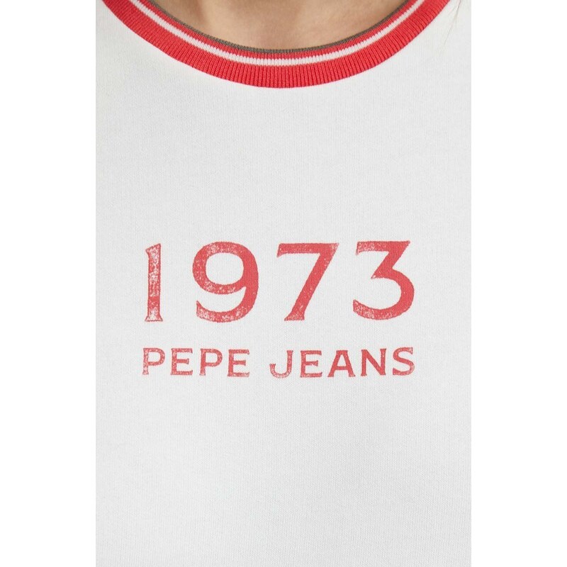Pepe Jeans pamut melegítőfelső fehér, női, nyomott mintás