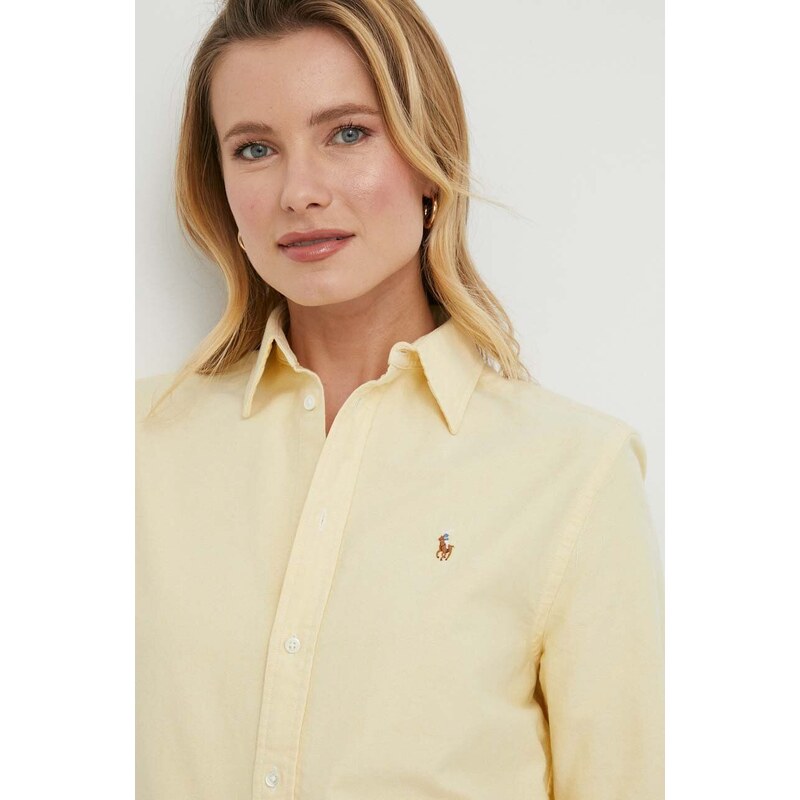 Polo Ralph Lauren pamut ing női, galléros, sárga, relaxed
