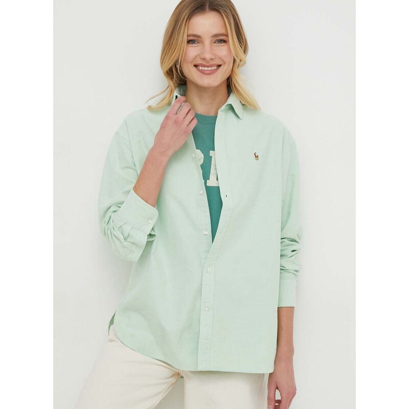 Polo Ralph Lauren pamut ing női, galléros, zöld, relaxed