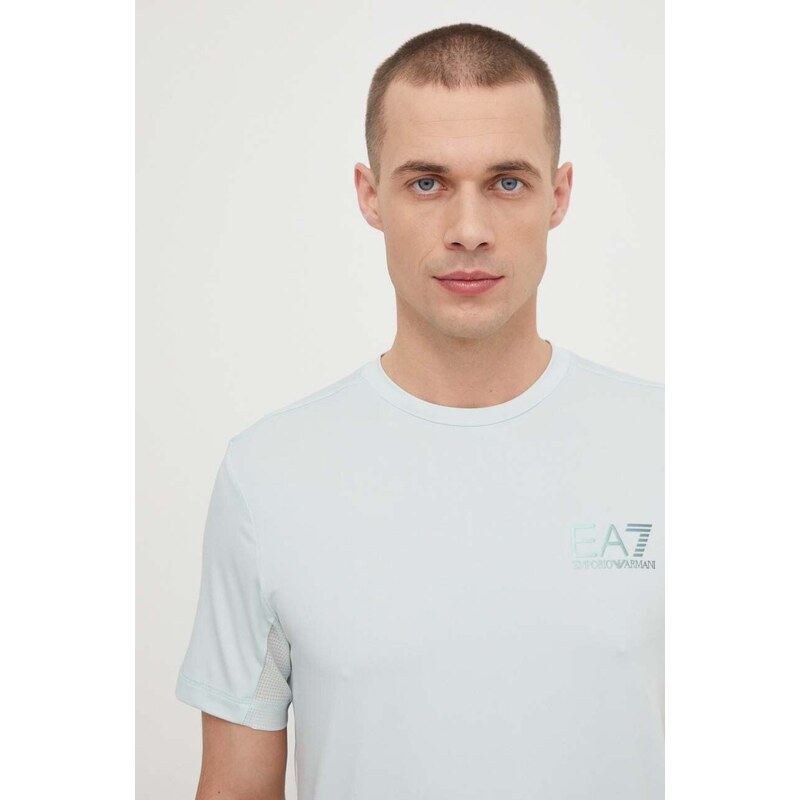 EA7 Emporio Armani t-shirt türkiz, férfi, nyomott mintás