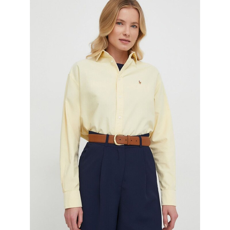 Polo Ralph Lauren pamut ing női, galléros, sárga, relaxed
