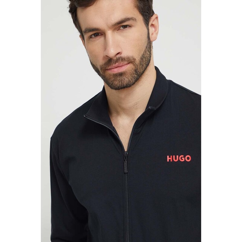HUGO kapucnis pulcsi otthoni viseletre fekete, nyomott mintás