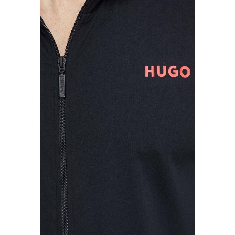 HUGO kapucnis pulcsi otthoni viseletre fekete, nyomott mintás