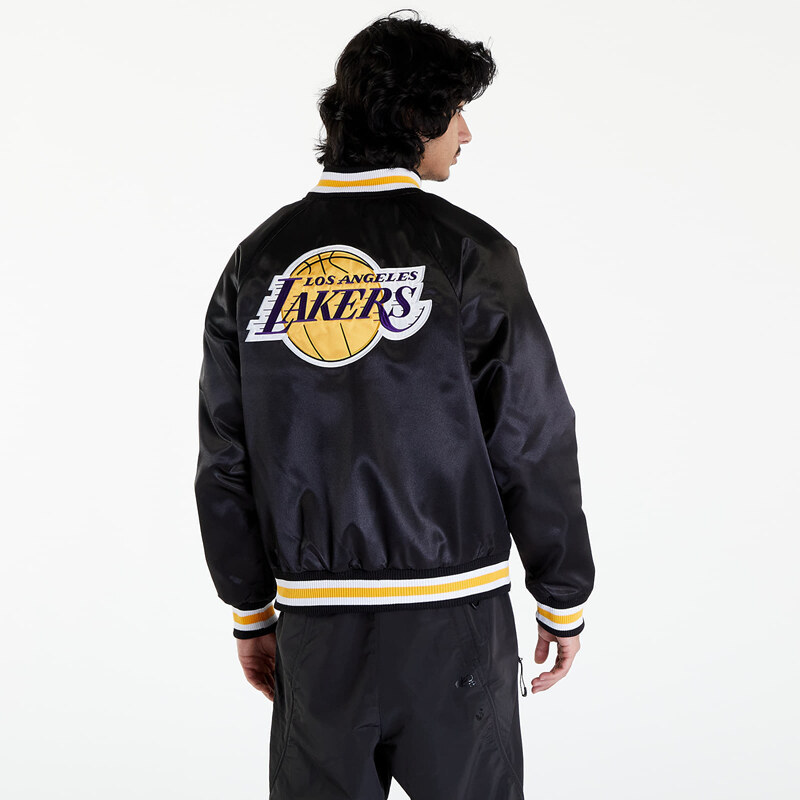 New Era LA Lakers NBA Applique Satin Bomber Jacket UNISEX Black/ True Purple