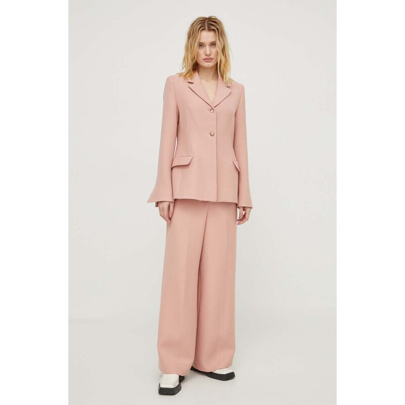Lovechild gyapjú kabát rózsaszín, sima, egysoros gombolású