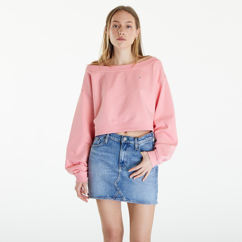 Tommy Hilfiger Női kapucnis pulóver Tommy Jeans Cropped Off Shoulder Sweatshirt Pink