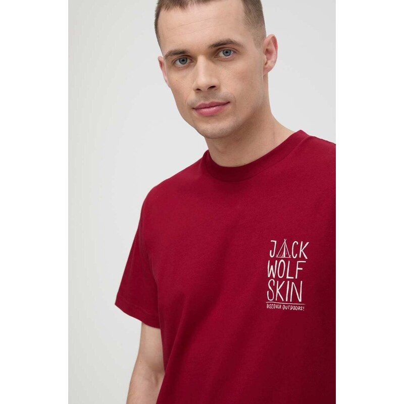 Jack Wolfskin t-shirt Jack Tent bordó, férfi, nyomott mintás