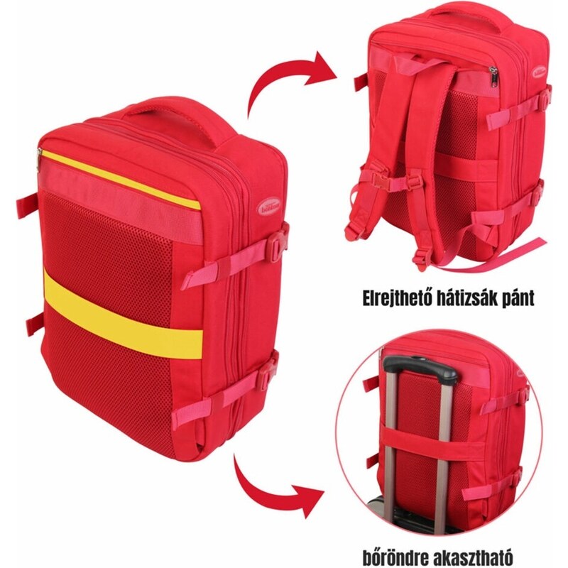 BONTOUR piros, három részes, bővíthető, kézipoggyász méretű utazó hátizsák BO2117