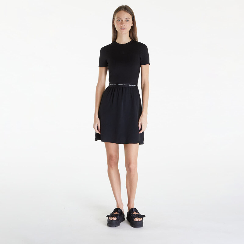 Ruhák Calvin Klein Jeans Logo Elastic Short Sleeve Dress Black