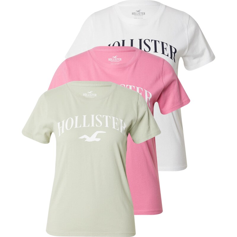 HOLLISTER Póló pasztellzöld / világos-rózsaszín / fekete / fehér