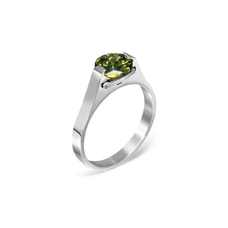Ekszer Eshop - Gyűrű nemesacélból - zöld "Május" holdkő, kétoldalon fogattal E3.5 - Nagyság: 50